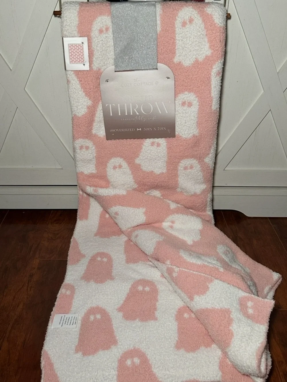 Cozy Pink Ghost Knitted Throw Blanket